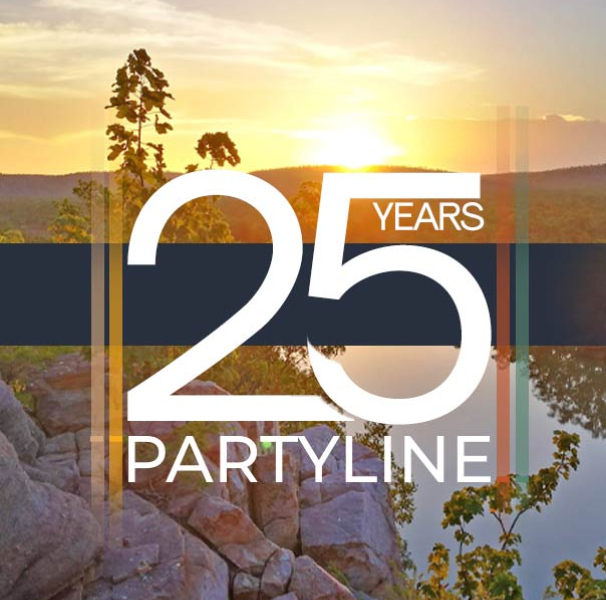 25 years partyline with sunset landscape