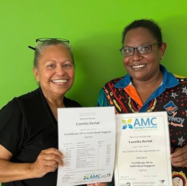 Loretta Seriat with her qualification certificates