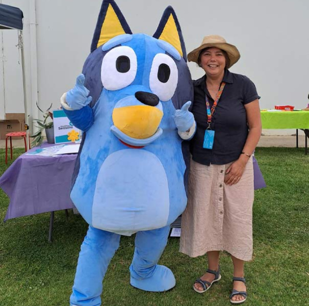Bluey character with Wendy Ronalds