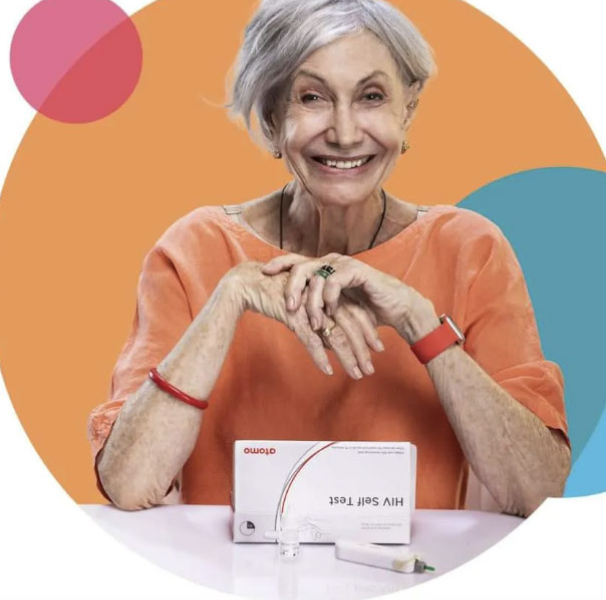 HIV Test website with a woman and the test in front of her