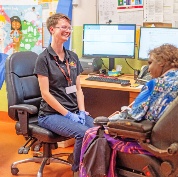 Dr Sophie Collins with patient