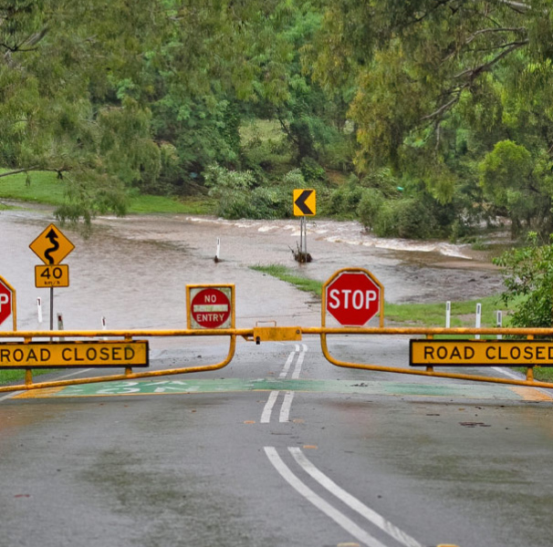 Closed flooded town street